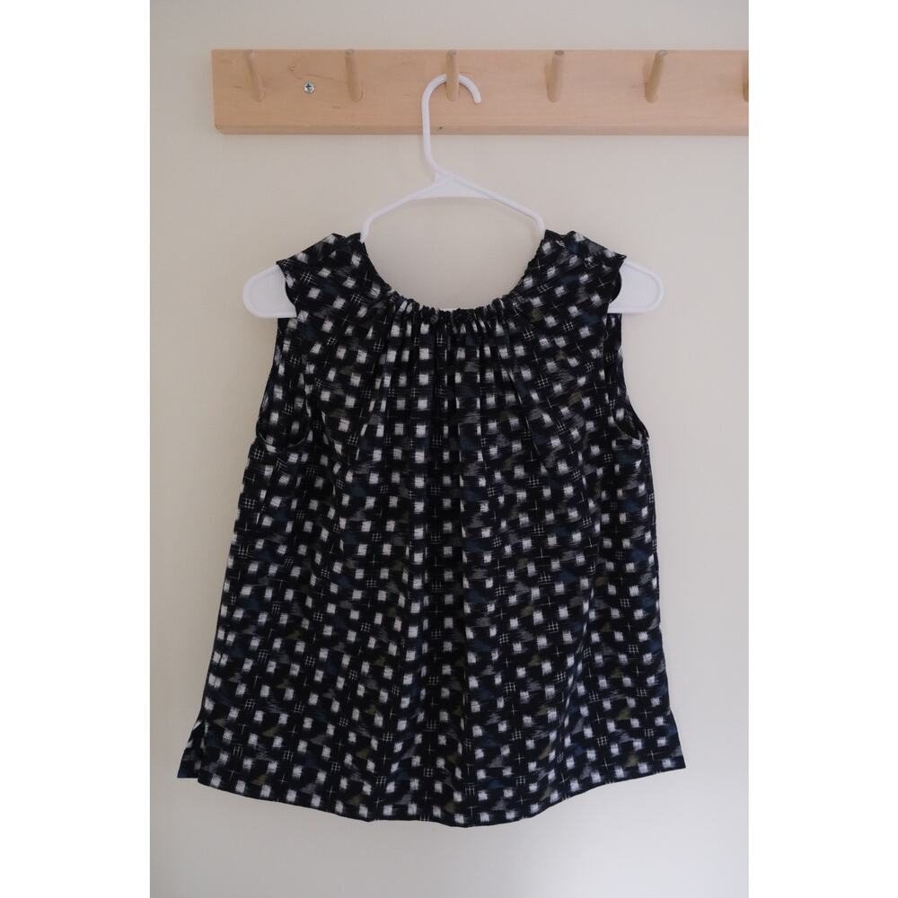 Toast Womens Tank Top Blouse XS Ikat Woven Indigo Print Cotton Boho Minimalist